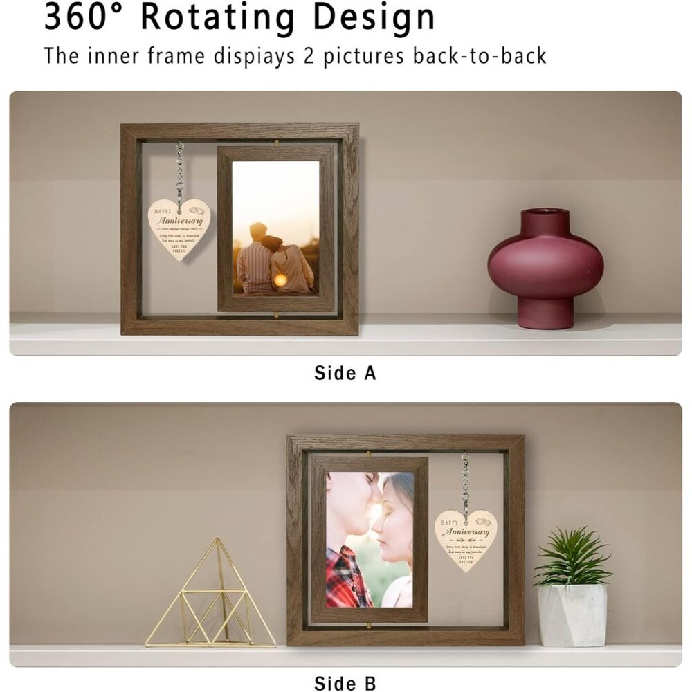 Happy Anniversary Picture Frame Gifts for Women, Rustic Wood Floating Wedding An - Picture 7 of 7